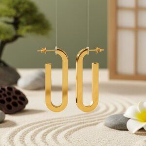 Sleek 18K Gold Plated Stainless Steel Modern U-Shape Statement Earrings